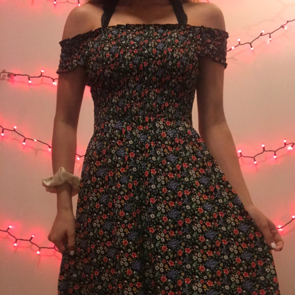 Black Floral Off The Shoulder Dress